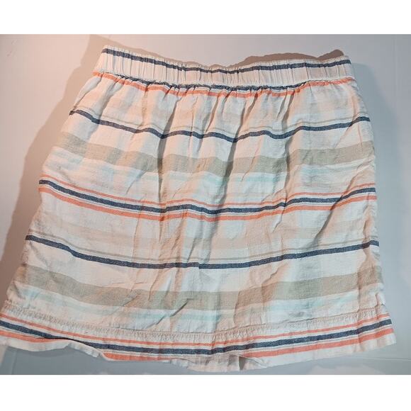 “Striped Linen-Cotton Mini Skirt Elastic Waist Pockets Summer Casual Sz 10 - Picture 5 of 5